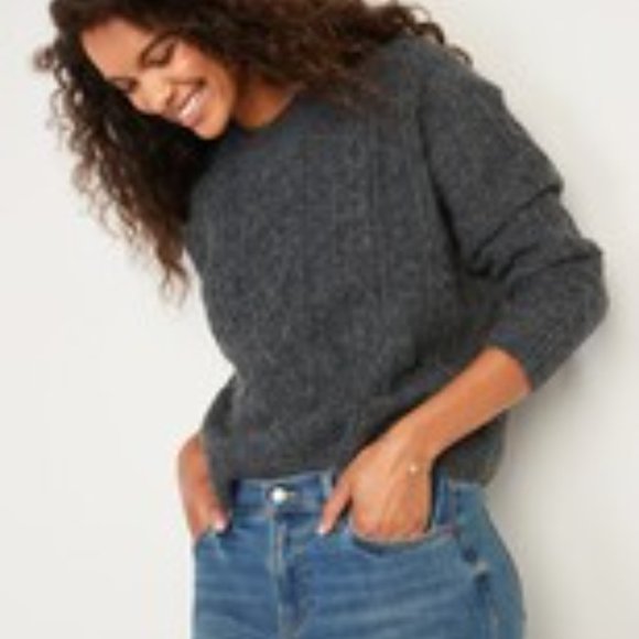 Old Navy Plus 2x Cable Knit Textured Crew-Neck Sweater Charcoal Gray Brand New - Picture 4 of 5